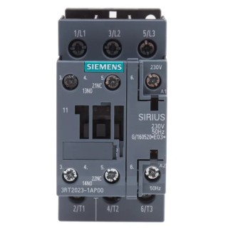 Siemens 3RT2 Contactor, 230V AC Coil, 3-Pole, 9A Contact Current, 4kW Power Rating, 3NO Auxiliary Contacts 3RT2023-1AP00