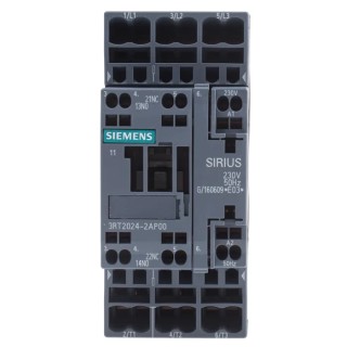 Siemens 3RT2 Contactor, 230V AC Coil, 3-Pole, 12 A, 5.5 kW 400V AC, 3 NO, Spring Loaded Terminal 3RT2024-2AP00