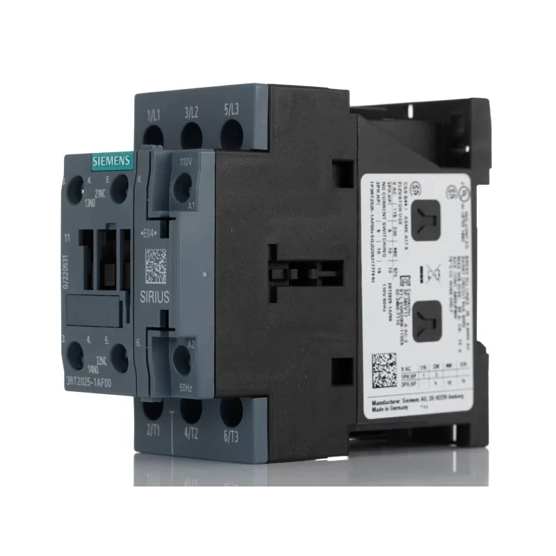Siemens 3RT2 Contactor, 110V AC Coil, 3-Pole, 16A, 7.5kW Power Rating, 3 NO Contacts, 400V AC, DIN Rail Mount 3RT2025-1AF00