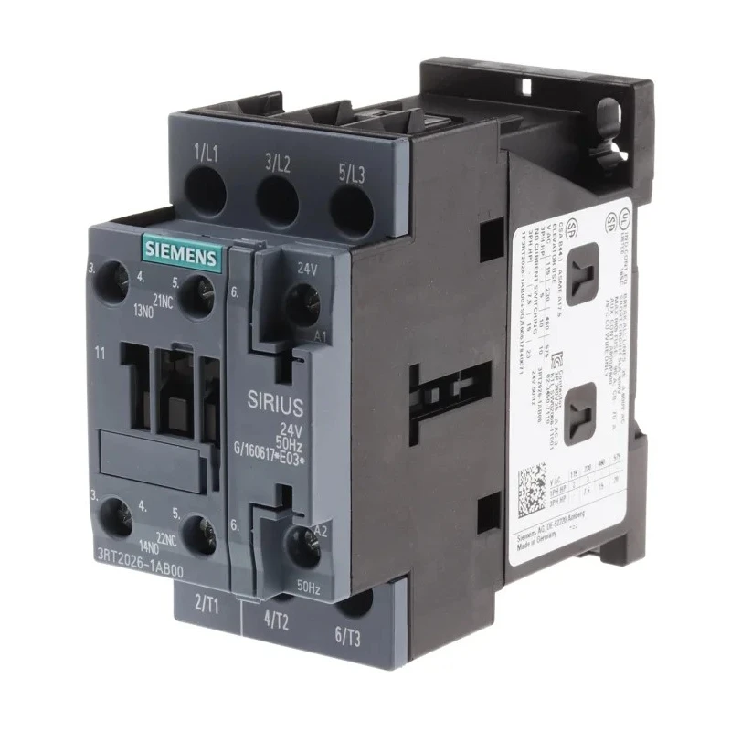 Siemens Contactor 3RT2 Series, 24V AC Coil, 3-Pole, 25 A, 11 kW, 3 NO, 400V AC 3RT2026-1AB00