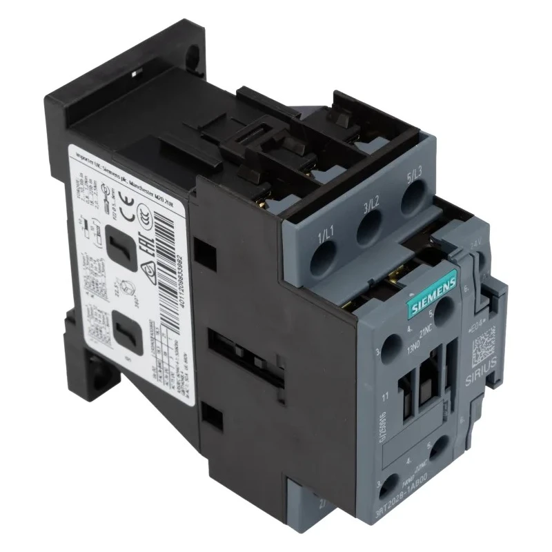Siemens 3RT2 Contactor, 24V AC Coil, 3-Pole, 38 A Contact Current, 18.5 kW Power Rating 3RT2028-1AB00