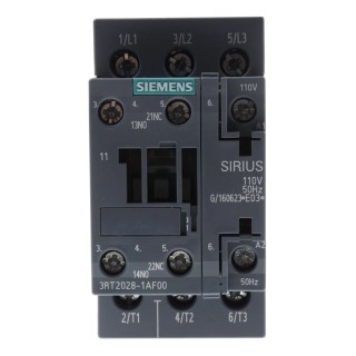 Siemens 3RT2028-1AF00 3-Pole Contactor, 110V AC Coil, 38A, 18.5 kW Power Rating, 3 NO, 400V AC