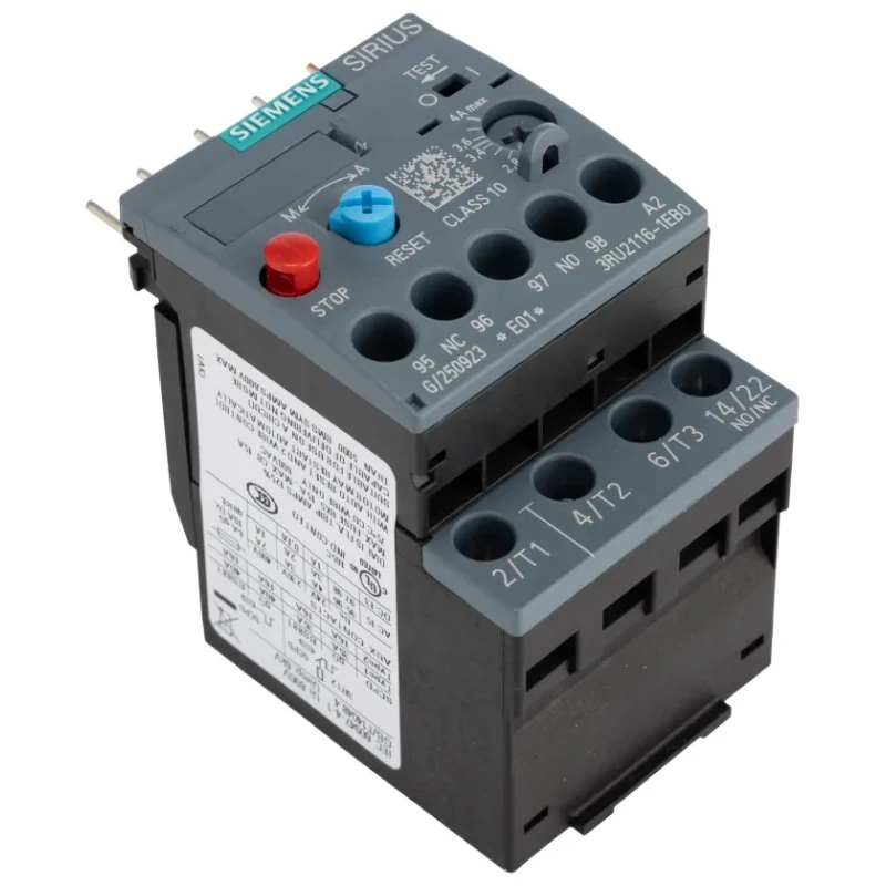 Siemens SIRIUS 3RU2 Thermal Overload Relay 1 NO/1 NC 2.8-4A Adjustable Current Range 4A Contact Rating 1.5 kW 3RU2116-1EB0