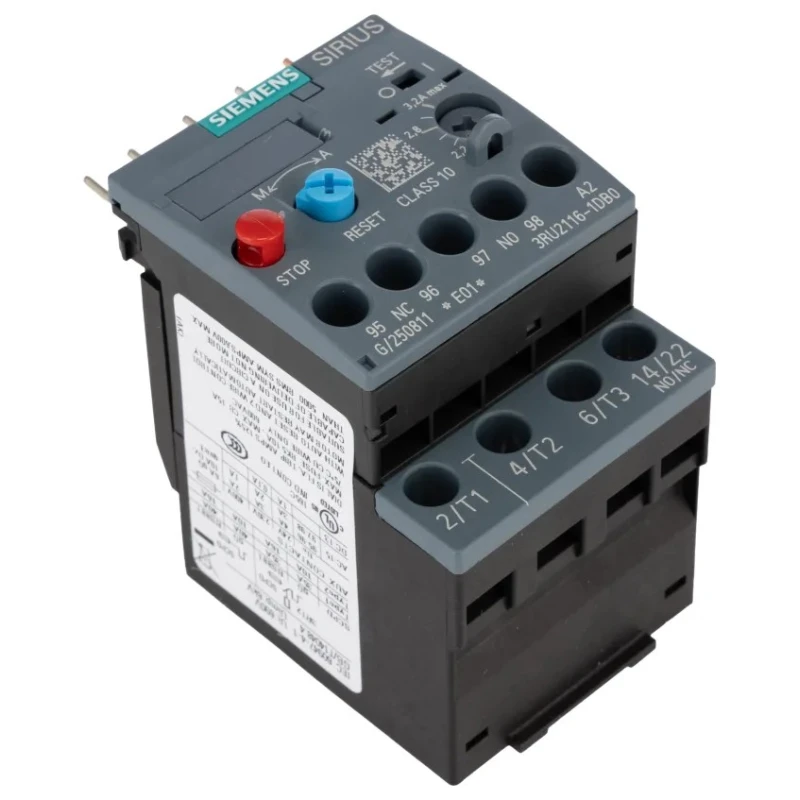 Siemens Thermal Overload Relay SIRIUS 3RU2, 1 NO/1 NC, 2.2A-3.2A Adjustable, 3.2A Contact Rating, 1.1 kW, 690V 3RU2116-1DB0