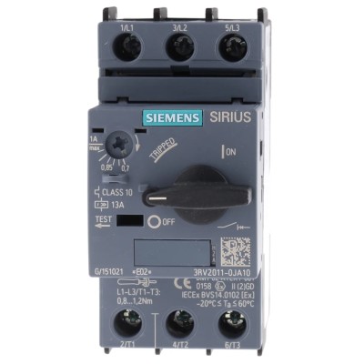 Siemens Motor Protection Circuit Breaker 700 mA 1 A, Magnetic Sensing, 690 V, IP20, -20°C to 60°C 3RV2011-0JA10