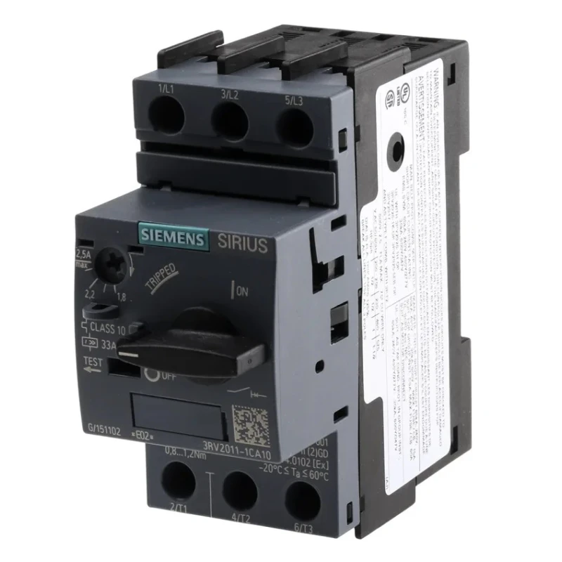 Siemens Motor Protection Circuit Breaker 1.8A, 2.5A, 690V, 3 Poles, IP20, Magnetic Sensing 3RV2011-1CA10