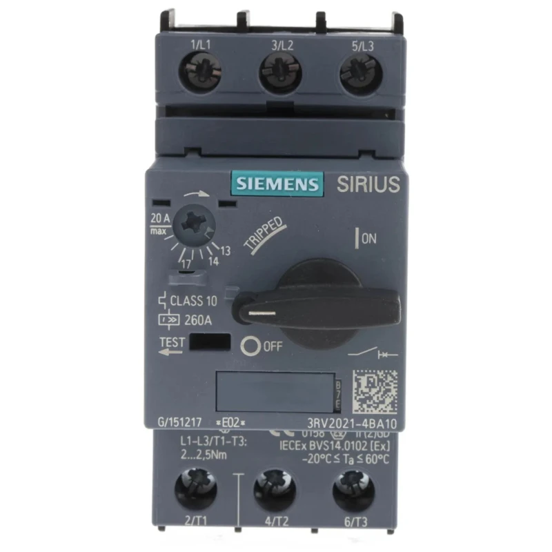 Siemens Motor Protection Circuit Breaker 14, 20 A Current Rating, 690V Supply Voltage, 3 Poles, Magnetic 3RV2021-4BA10