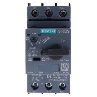 Siemens Motor Protection Circuit Breaker 10A, 16A Current Rating, 3 Poles, Magnetic Sensing, 3RV2021-4AA10