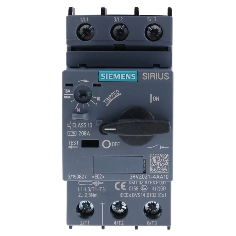 Siemens Motor Protection Circuit Breaker 10A, 16A Current Rating, 3 Poles, Magnetic Sensing, 3RV2021-4AA10