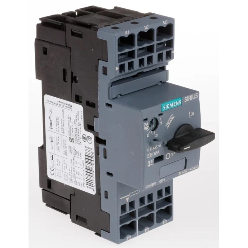Siemens Motor Protection Circuit Breaker 20A, 25A, 690V, Magnetic Sensing, 3 Poles, IP20, -20°C to 60°C 3RV2021-4DA20