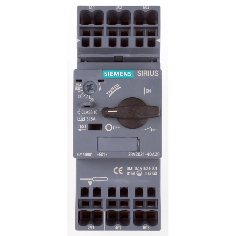 Siemens Motor Protection Circuit Breaker 20A, 25A, 690V, Magnetic Sensing, 3 Poles, IP20, -20°C to 60°C 3RV2021-4DA20