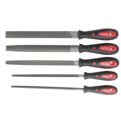 RS PRO 200 mm Bastard Engineers File Set 5 Pieces with Ergonomic Soft-Grip Handles Model 161-1464