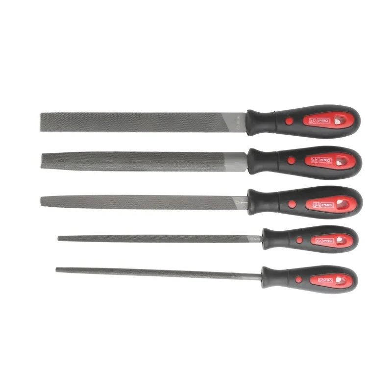RS PRO 200 mm Bastard Engineers File Set 5 Pieces with Ergonomic Soft-Grip Handles Model 161-1464