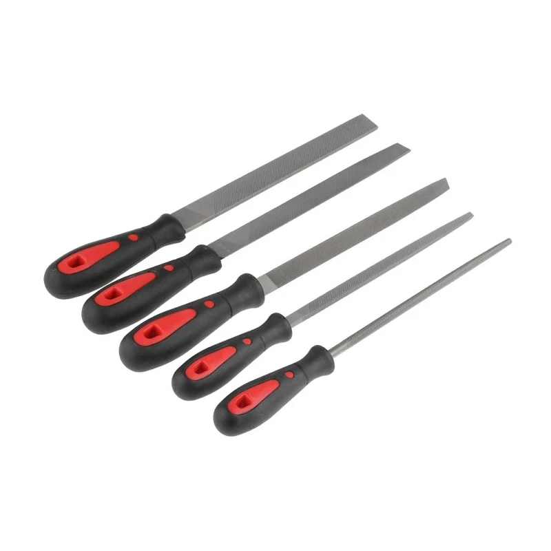 RS PRO 200 mm Bastard Engineers File Set 5 Pieces with Ergonomic Soft-Grip Handles Model 161-1464