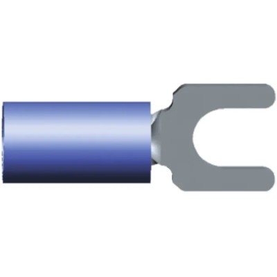 TE Connectivity PIDG Insulated Fork Terminal, Nylon Blue, 16 AWG to 14 AWG, M2.5 Stud Size, 20.65mm Length 130526