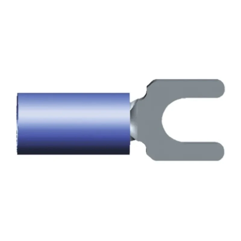 TE Connectivity PIDG Insulated Fork Terminal, Nylon Blue, 16 AWG to 14 AWG, M2.5 Stud Size, 20.65mm Length 130526