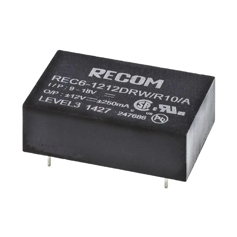 Recom DC/DC Converter, 12V DC Output, 250mA, 9V to 18V DC Input, 6W Power, Through Hole Mount, DIP-24 Package, 75°C Max REC6