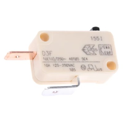 ZF Button Micro Switch with Tab Terminal, 10A Contact Current, 250V AC, SPST, IP40 D3F4-V1AA