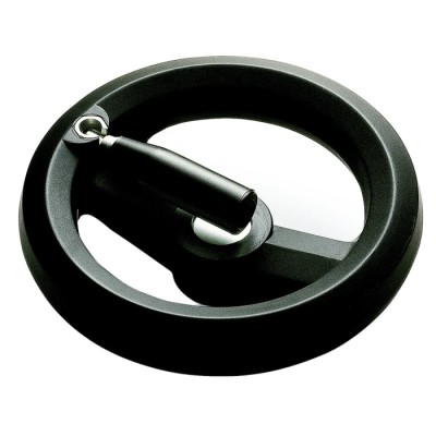 RS PRO Black Fibreglass Reinforced Technopolymer Spoked Fold Down Handle Hand Wheel 200 mm Diameter 161-2017