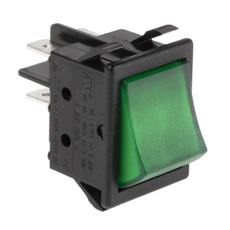 ZF Illuminated DPST On-Off On-Off Rocker Switch Panel Nylon Housing 16A Green Actuator WRG32F2BBGEN