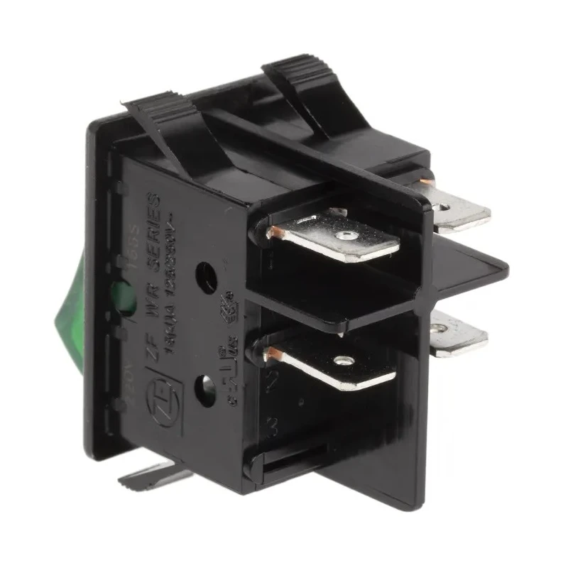 ZF Illuminated DPST On-Off On-Off Rocker Switch Panel Nylon Housing 16A Green Actuator WRG32F2BBGEN