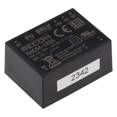Recom Switching Power Supply 12V DC 4W 90-305V AC PCB Mount RAC04-12SA