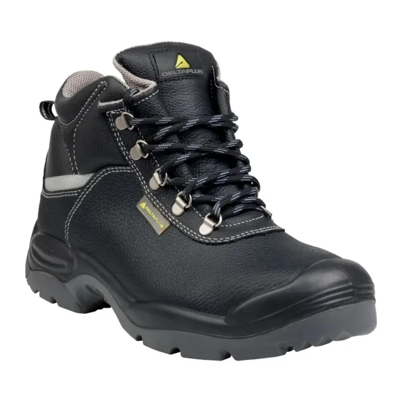 Delta Plus Men's Ankle Safety Boots Black Leather Stainless Steel Toe Cap Lace Up EU 45 UK 10.5 SAULT2