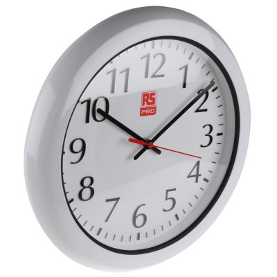 RS PRO White Analogue Wall Clock 300 mm Diameter, Plastic Case, Quartz Movement 706-4773