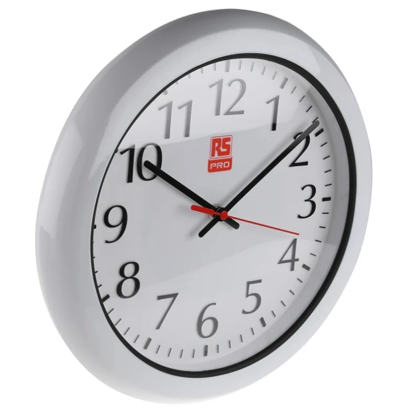 RS PRO White Analogue Wall Clock 300 mm Diameter, Plastic Case, Quartz Movement 706-4773