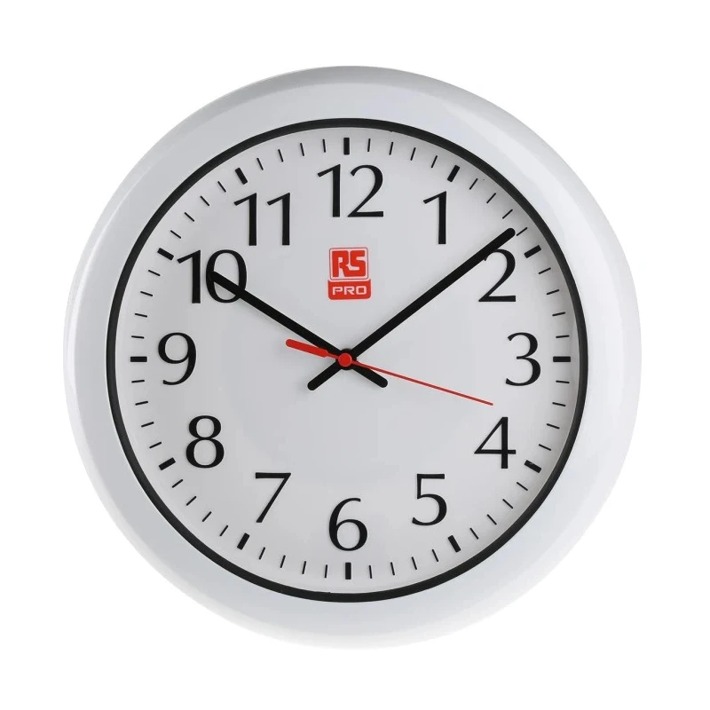 RS PRO White Analogue Wall Clock 300 mm Diameter, Plastic Case, Quartz Movement 706-4773