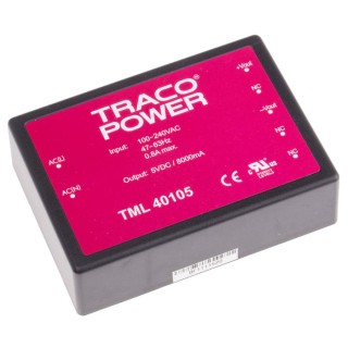 TRACOPOWER TML 40105 Switching Power Supply 5V DC 40W 264V AC PCB Mount Efficiency 84%