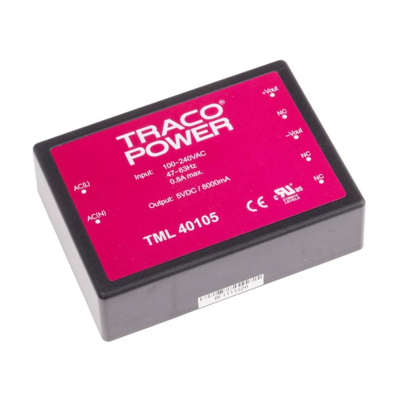 TRACOPOWER TML 40105 Switching Power Supply 5V DC 40W 264V AC PCB Mount Efficiency 84%