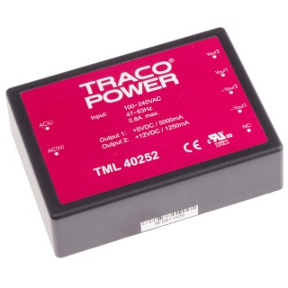 TRACOPOWER Switching Power Supply PCB Mount 2 Output 12V DC 40W 264V AC TML 40252