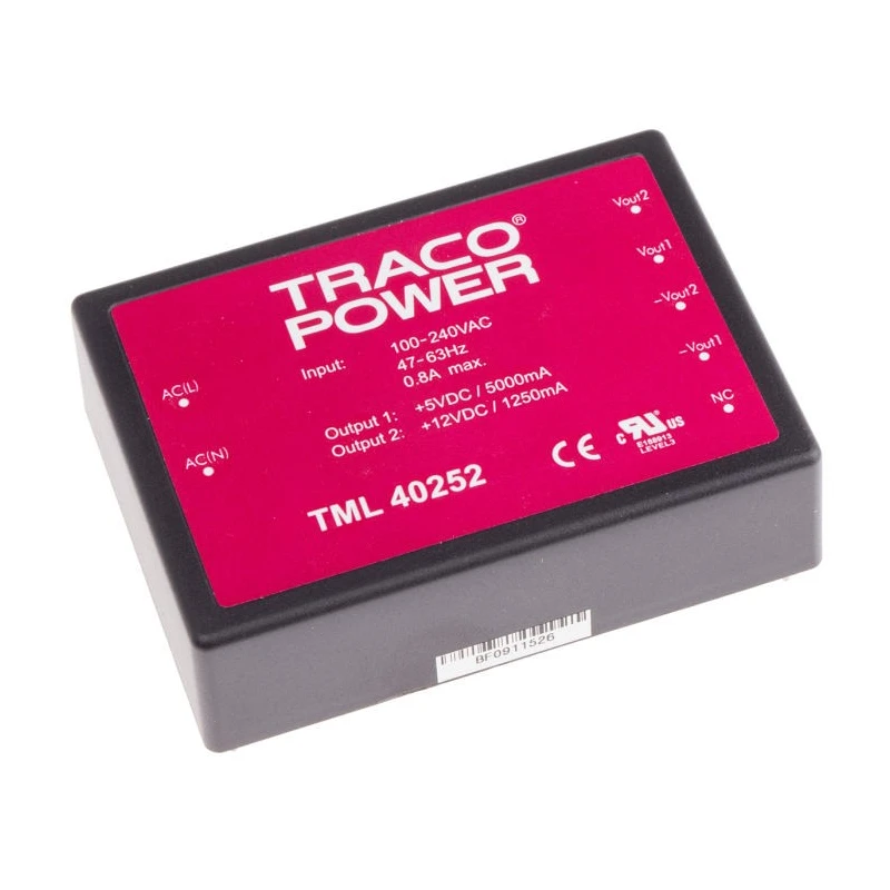 TRACOPOWER Switching Power Supply PCB Mount 2 Output 12V DC 40W 264V AC TML 40252