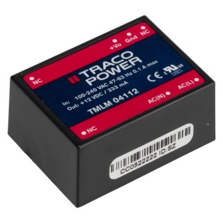 TRACOPOWER TMLM 04112 Switching Power Supply 12V DC, 4W, 90-264V AC Input, PCB Mount 36.5x27x17.1mm Taiwan