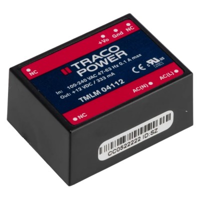 TRACOPOWER TMLM 04112 Switching Power Supply 12V DC, 4W, 90-264V AC Input, PCB Mount 36.5x27x17.1mm Taiwan