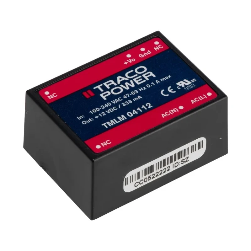 TRACOPOWER TMLM 04112 Switching Power Supply 12V DC, 4W, 90-264V AC Input, PCB Mount 36.5x27x17.1mm Taiwan