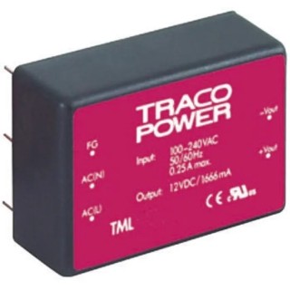 TRACOPOWER Switching Power Supply 15V DC 40W PCB Mount Encapsulated SMPS TML 40115