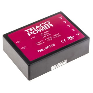 TRACOPOWER Switching Power Supply 2 Output 15V 40W, PCB Mount, -40°C to 60°C TML 40215