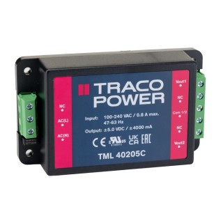 TRACOPOWER Switching Power Supply 2 Output 5V DC 40W Chassis Mount TML 40205C