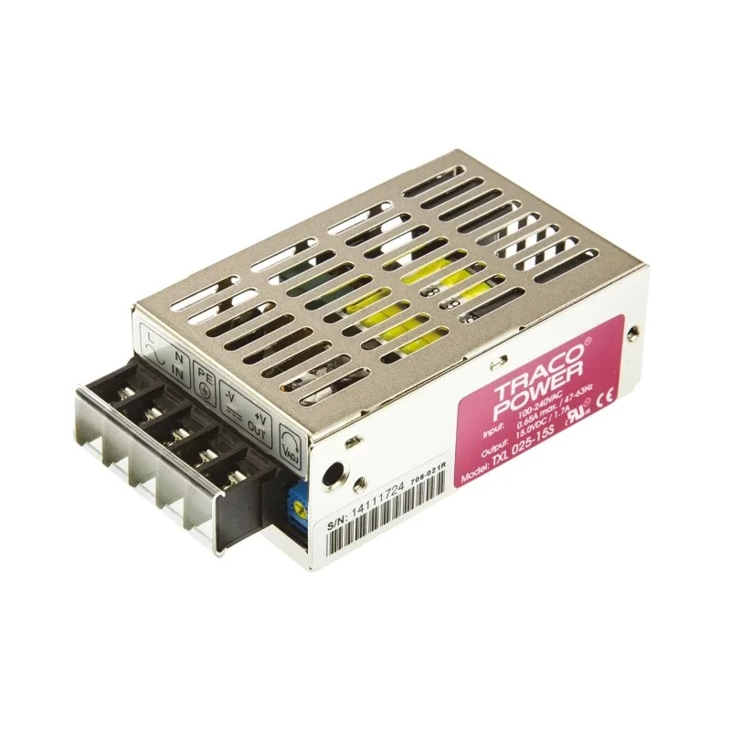 TRACOPOWER TXL 025-15S Switching Power Supply 15V DC 25W 264V AC Chassis Mount TXL Series