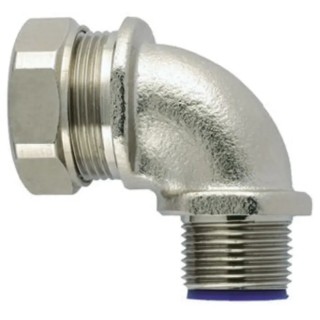 HellermannTyton 45° Elbow Nickel Plated Brass and Polyamide Conduit Fitting 32 mm M32 166-32405 LTS32-90FMC-M32-NPB/PA6-ML