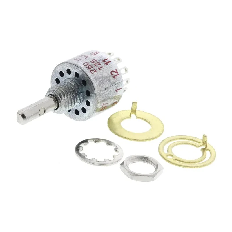 C & K M Series 6 Position DPST Rotary Switch 250mA, Zinc Alloy Housing, Panel Mount MH00L1NZQD