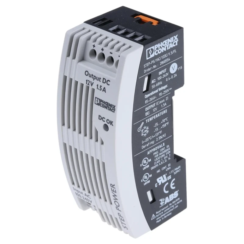 Phoenix Contact STEP POWER Switched Mode DIN Rail Power Supply 264V AC Input 12V DC 1.5A 18W 2868554