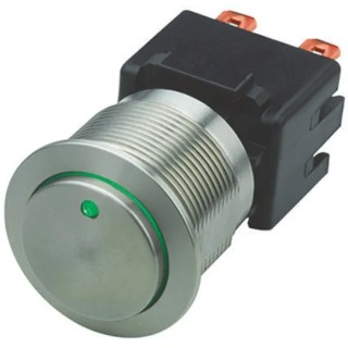 Schurter MSM LA 19 Series Illuminated Push Button Switch, Latching, Panel Mount, 22 mm Cutout, DPDT, Green 1241.6833.1122000