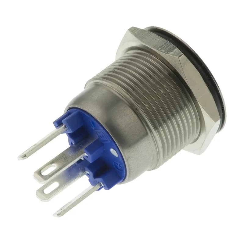 Bulgin Illuminated Push Button Switch Panel Mount 19.2 mm Cutout SPST Blue LED IP66 24 V dc MPI002