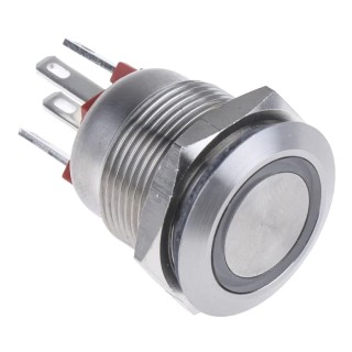 Bulgin Stainless Steel Vandal Resistant Illuminated Push Button Switch, Momentary, Panel Mount, 19.2 mm Cutout, SPST MPI002
