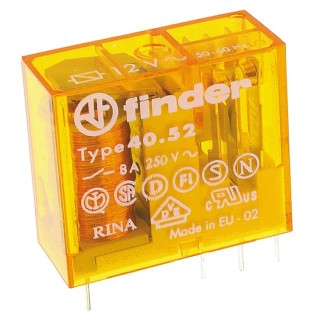 Finder Power Relay 12V AC Coil Voltage 8A Switching Current DPDT PCB Mount 40.52.8.012.0000