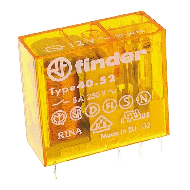 Finder Power Relay 12V AC Coil Voltage 8A Switching Current DPDT PCB Mount 40.52.8.012.0000