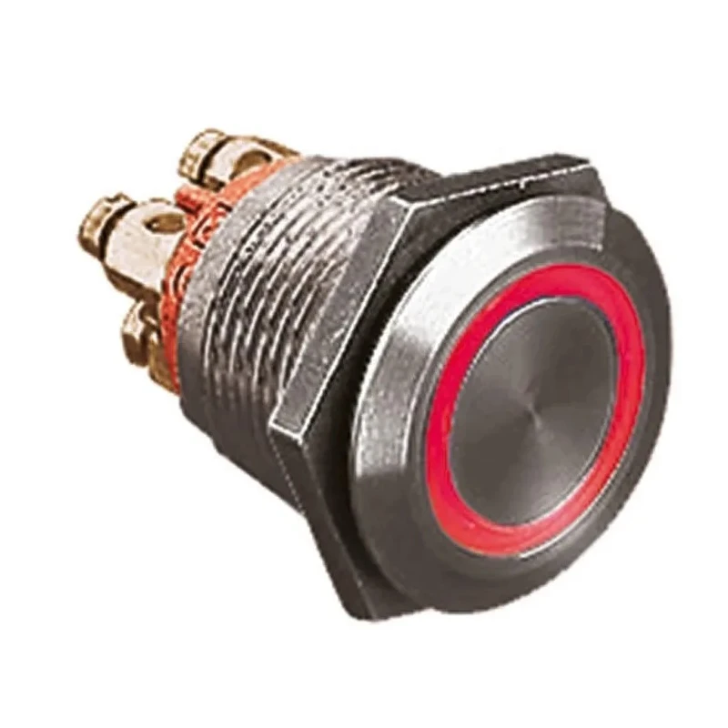 Bulgin Stainless Steel Vandal Resistant Illuminated Momentary Push Button Switch Panel Mount, 19.2 mm Cutout, SPST MPI002